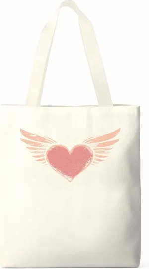 Canvas Tote Bag, Pink Heart Love Orange Wings patterned Canvas Tote Handbags for Women Shoulder Bag,