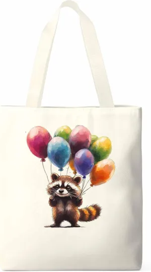 Canvas Tote Bag, Raccoon Balloon Colorful patterned Canvas Tote Handbags for Women Shoulder Bag,