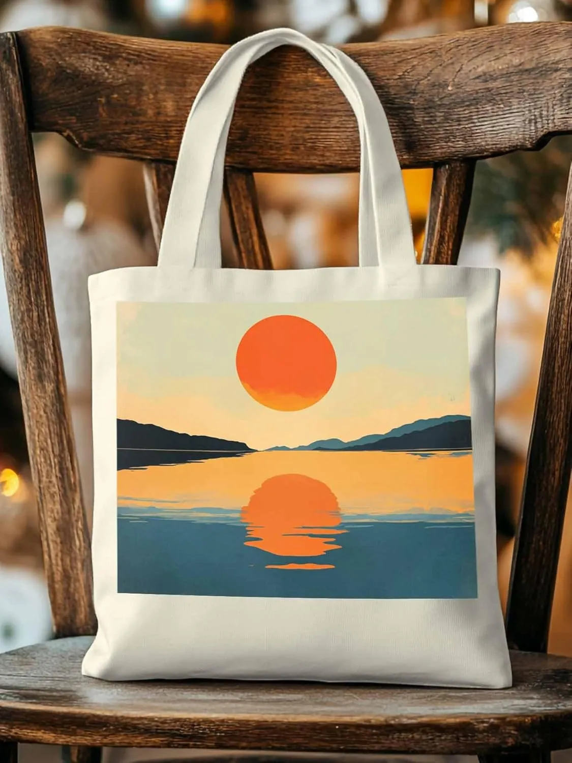 Canvas Tote Bag, Retro Sea Sun Print patterned Canvas Tote Handbags for Women Shoulder Bag,