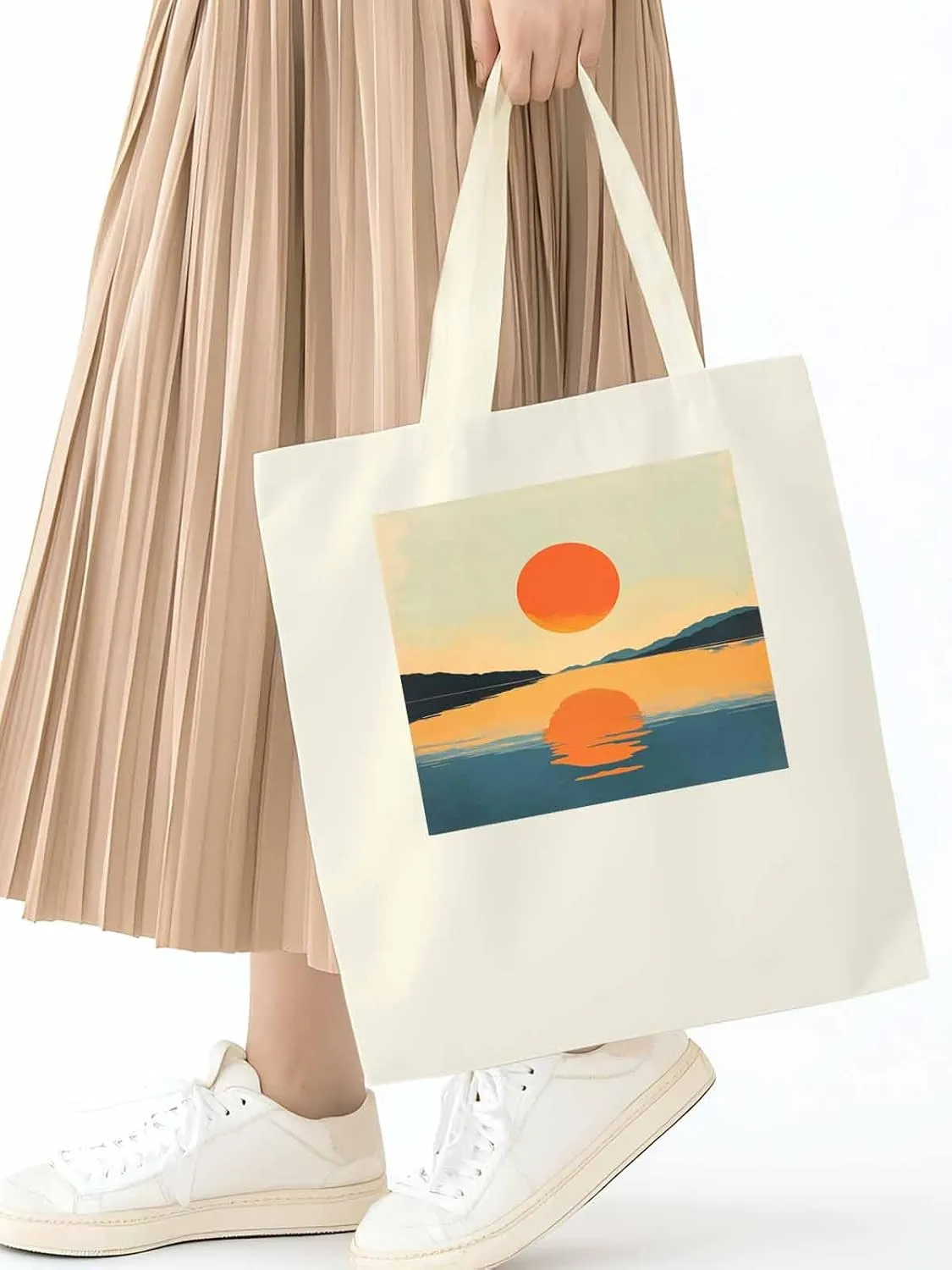 Canvas Tote Bag, Retro Sea Sun Print patterned Canvas Tote Handbags for Women Shoulder Bag,