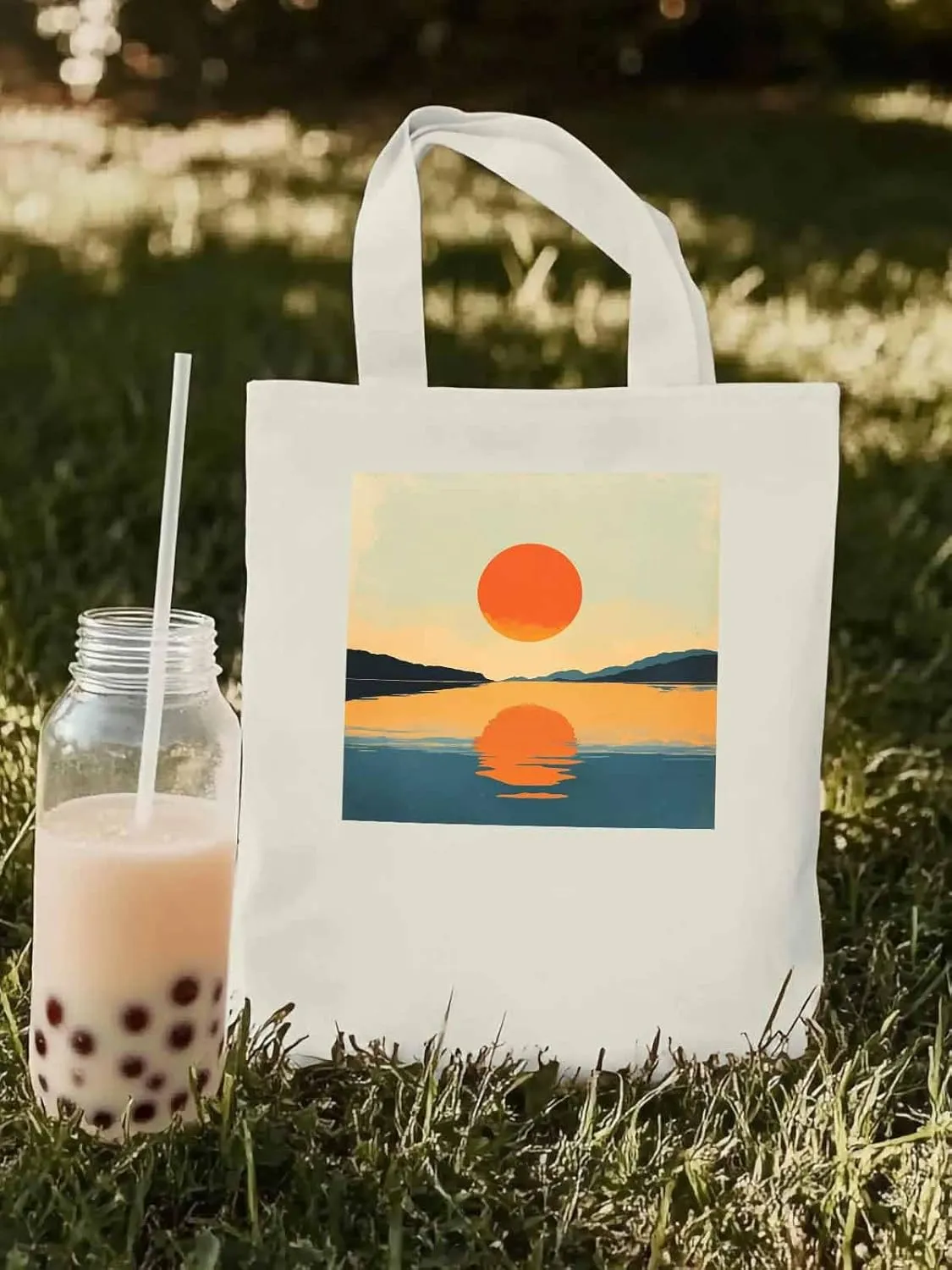 Canvas Tote Bag, Retro Sea Sun Print patterned Canvas Tote Handbags for Women Shoulder Bag,