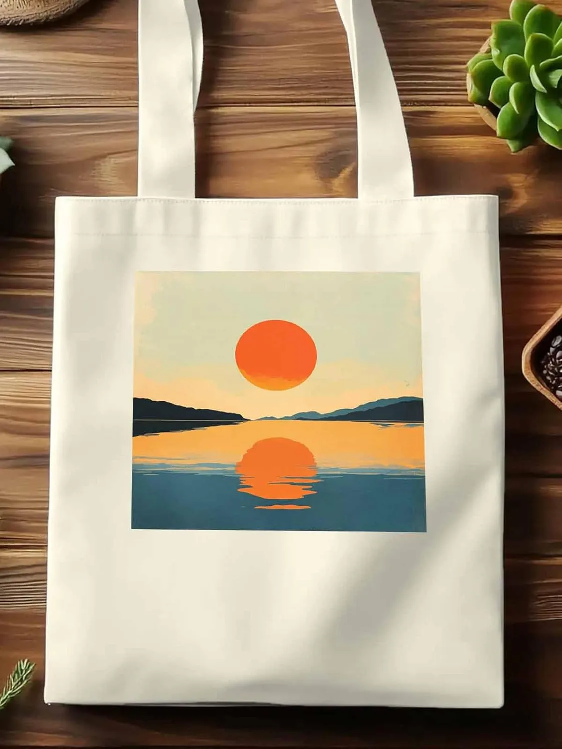 Canvas Tote Bag, Retro Sea Sun Print patterned Canvas Tote Handbags for Women Shoulder Bag,