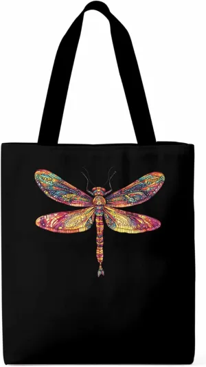 Canvas Tote Bag, Vintage Colorful Dragonfly patterned Canvas Tote Handbags for Women Shoulder Bag,