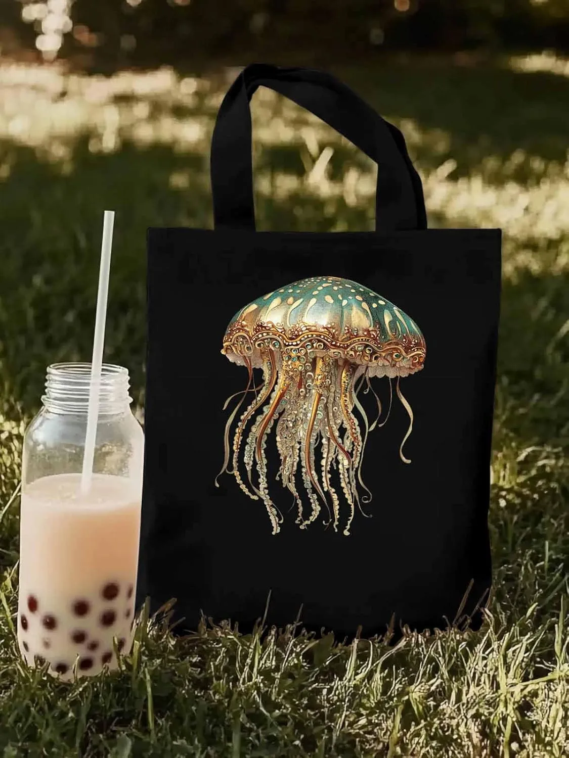 Canvas Tote Bag, Vintage Jellyfish Print patterned Canvas Tote Handbags for Women Shoulder Bag,