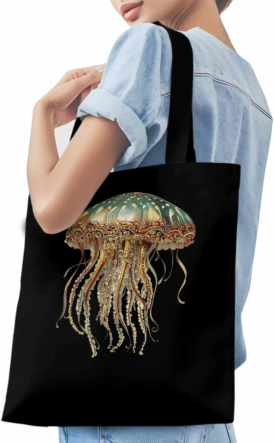 Canvas Tote Bag, Vintage Jellyfish Print patterned Canvas Tote Handbags for Women Shoulder Bag,