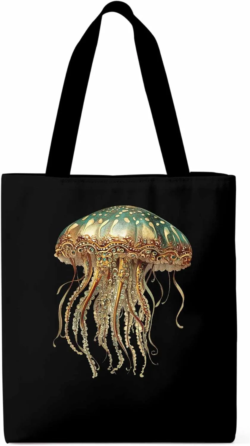 Canvas Tote Bag, Vintage Jellyfish Print patterned Canvas Tote Handbags for Women Shoulder Bag,