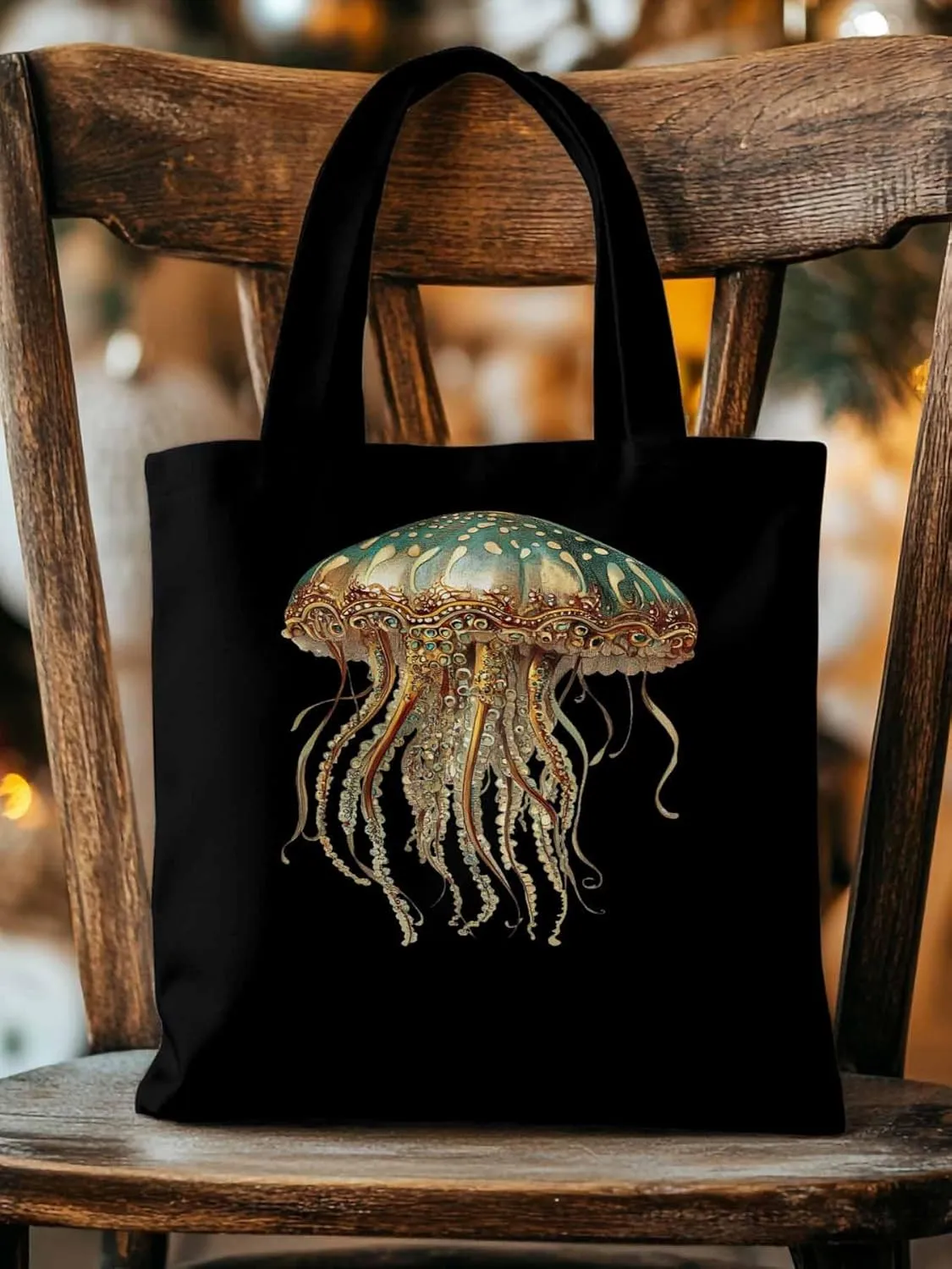 Canvas Tote Bag, Vintage Jellyfish Print patterned Canvas Tote Handbags for Women Shoulder Bag,