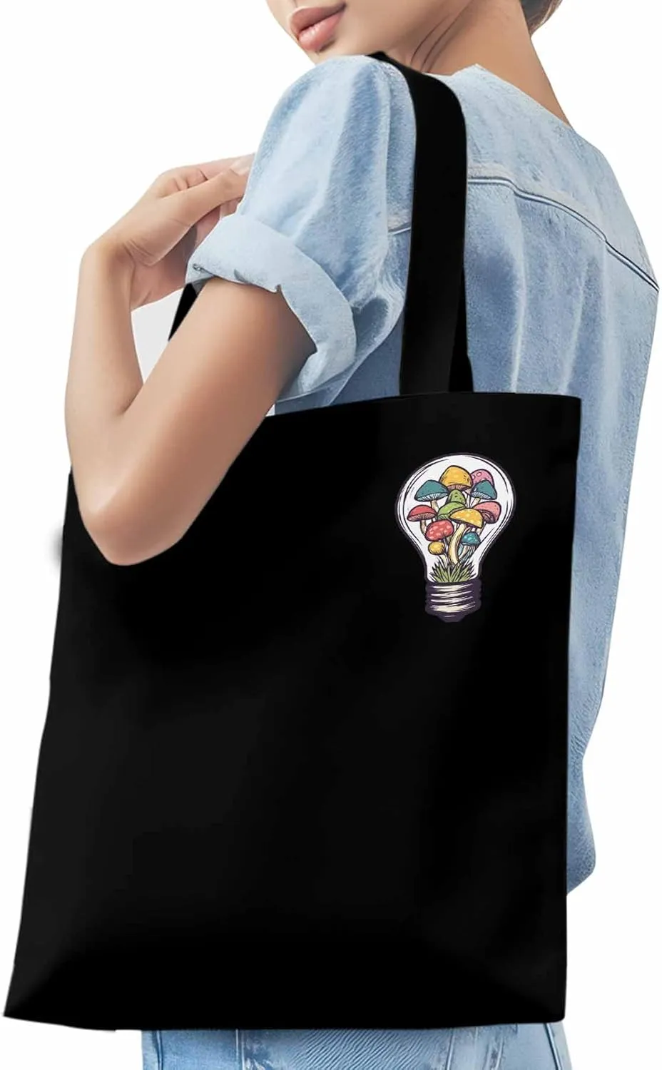 Canvas Tote Bag, Watercolor Light Bulbs patterned Canvas Tote Handbags for Women Shoulder Bag,