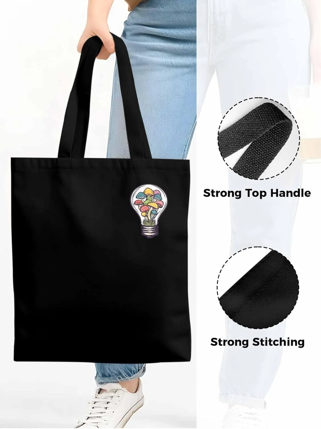 Canvas Tote Bag, Watercolor Light Bulbs patterned Canvas Tote Handbags for Women Shoulder Bag,