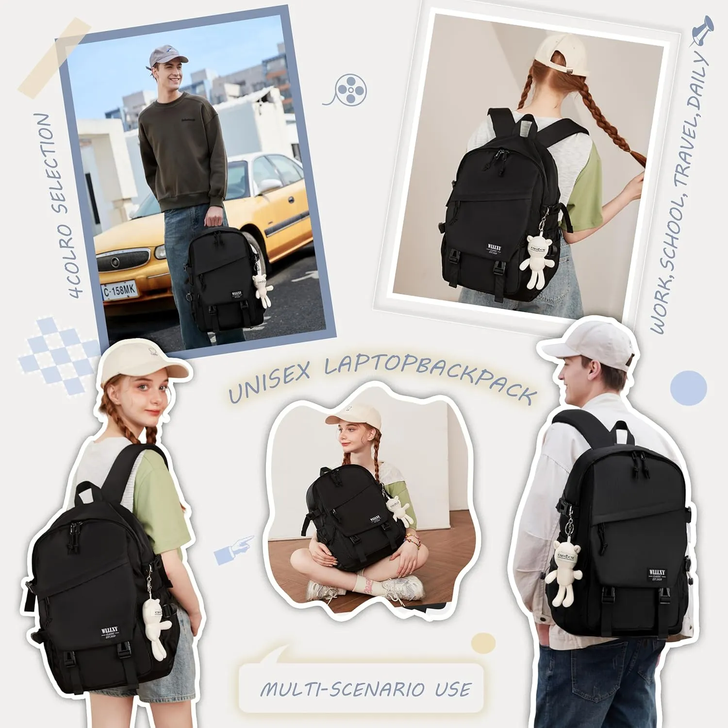 Caoroky knight College Laptop Backpack for Men Women 3 PCS Set Bookbag School Backpacks with Lunch Bag Pencil Case Anti Theft Travel Backpack Rucksack-Large,Black
