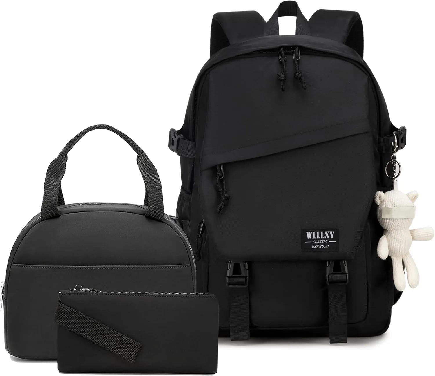Caoroky knight College Laptop Backpack for Men Women 3 PCS Set Bookbag School Backpacks with Lunch Bag Pencil Case Anti Theft Travel Backpack Rucksack-Large,Black