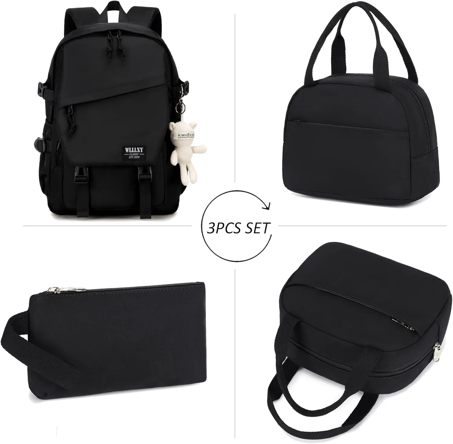 Caoroky knight College Laptop Backpack for Men Women 3 PCS Set Bookbag School Backpacks with Lunch Bag Pencil Case Anti Theft Travel Backpack Rucksack-Large,Black