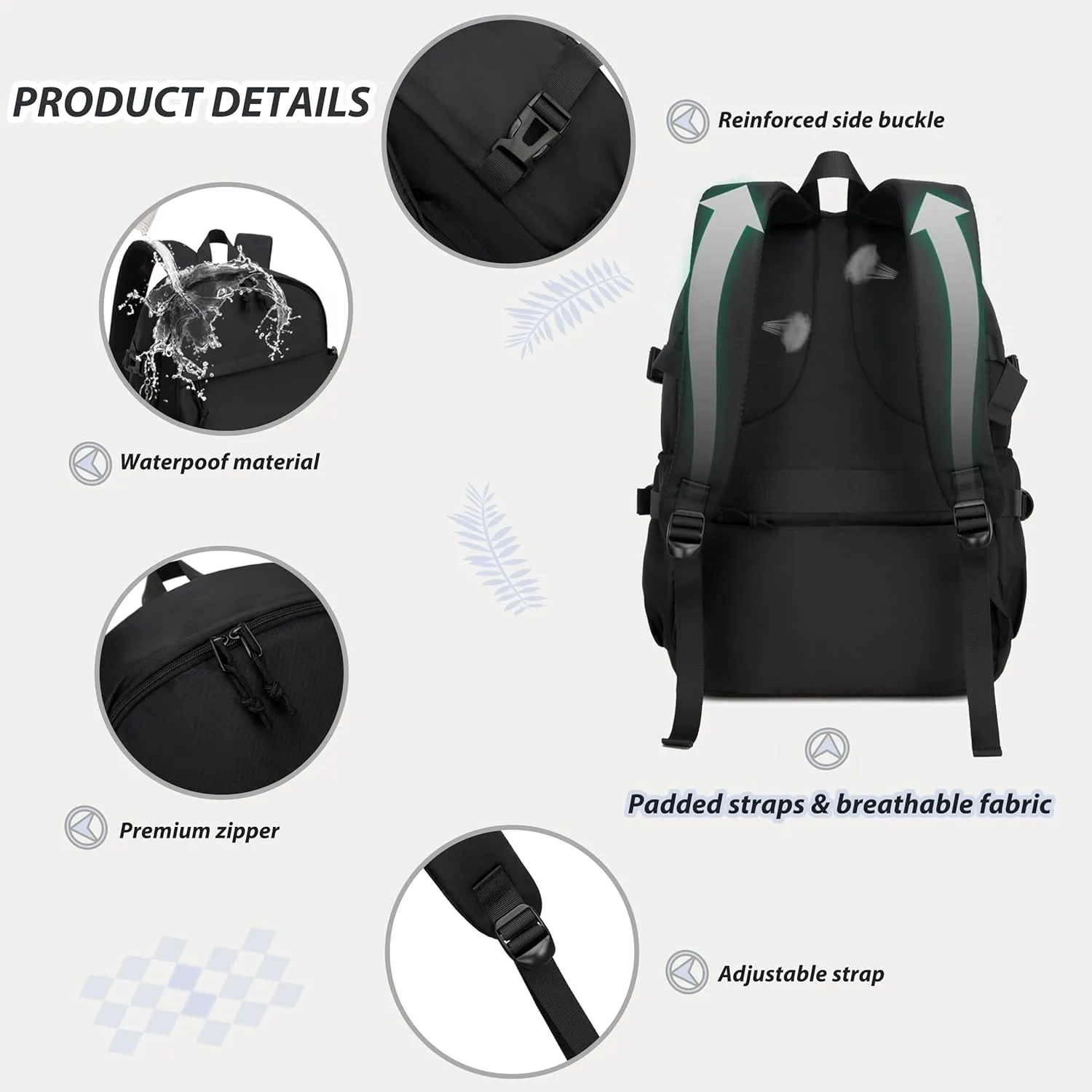 Caoroky knight College Laptop Backpack for Men Women 3 PCS Set Bookbag School Backpacks with Lunch Bag Pencil Case Anti Theft Travel Backpack Rucksack-Large,Black