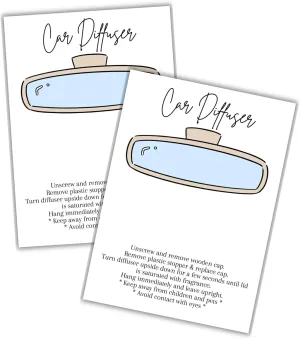 Car Oil Diffuser Package Bag Insert Care Instruction Cards | 50 pk 5x7” Minimalist Simple White fits in 6x9” for Holographic Bags Warning Inserts Cardstock Reed Bullet Wooden Top Product Client