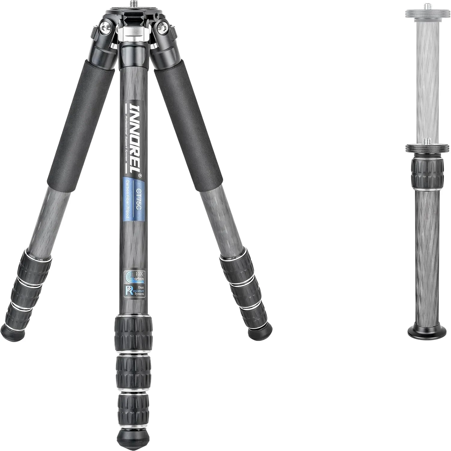 Carbon Fiber Tripod-INNOREL CT75C Professional Compact Portable Travel Tripod Heavy Duty Camera Stand for Digital DSLR Video Camcorder Load 44.1lb/20kg Tube 1.1in/29.0mm with Adjustable Center Column