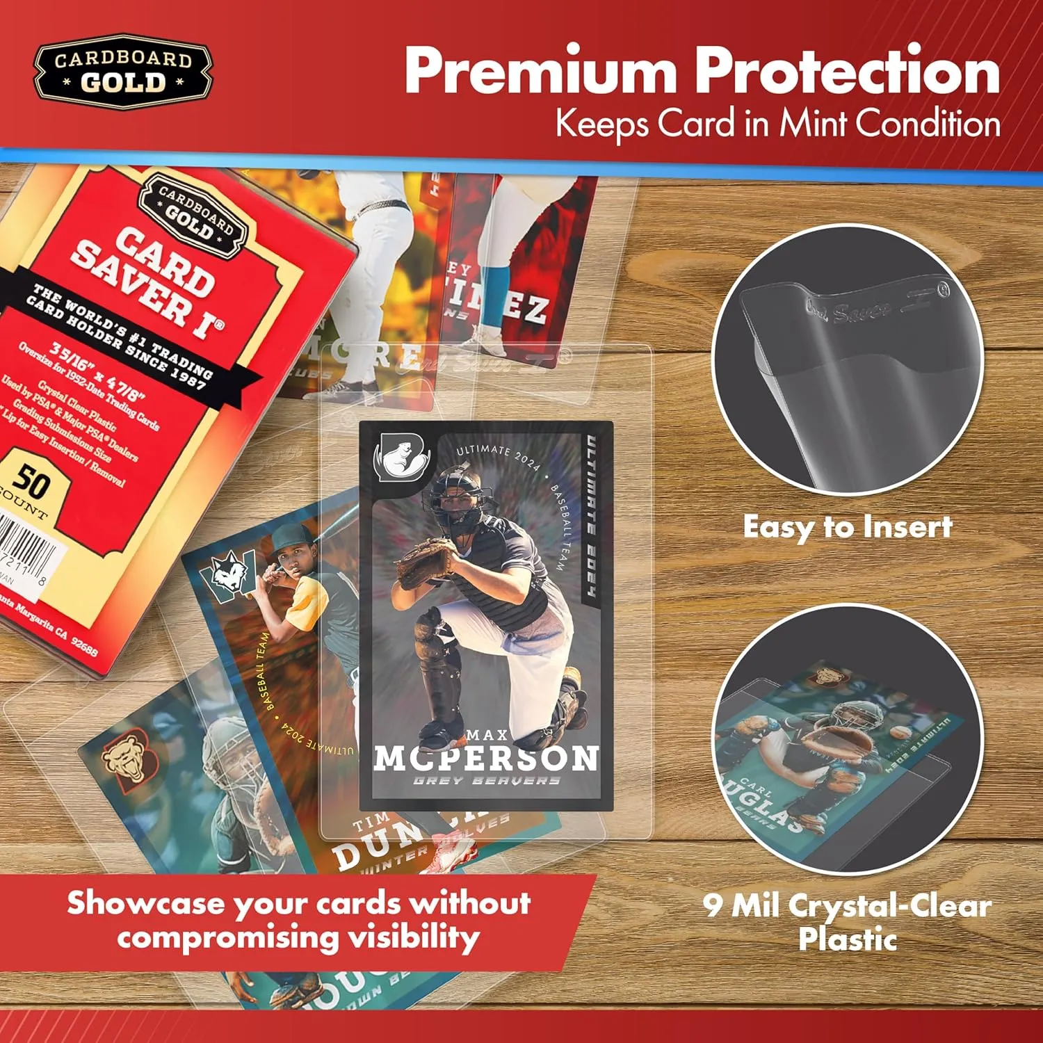 CARD SAVER 1-200 Count - Semi Rigid Card Holder, Trading Card Protectors - PSA-Approved Cardsaver for Baseball, Trading, Sports Cards - Card Sleeves, Binder, & Storage Box Compatible