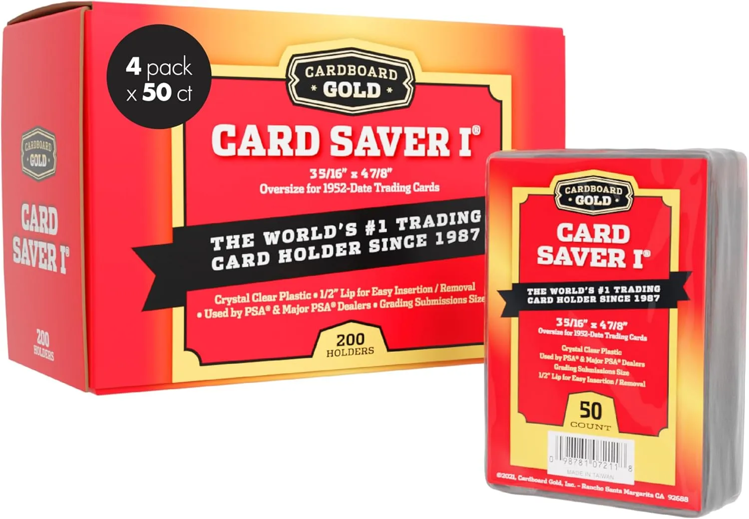 CARD SAVER 1-200 Count - Semi Rigid Card Holder, Trading Card Protectors - PSA-Approved Cardsaver for Baseball, Trading, Sports Cards - Card Sleeves, Binder, & Storage Box Compatible