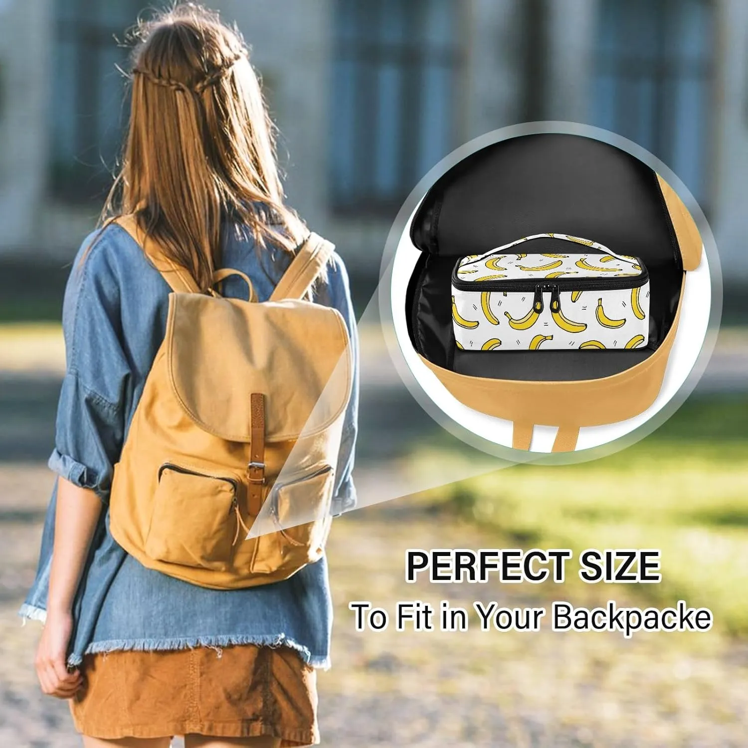 Cartoon Banana Lunch Bag, Insulated Lunch Box for Women Men, Portable Cooler Bags Tote Bag for School Office Picnic Travel