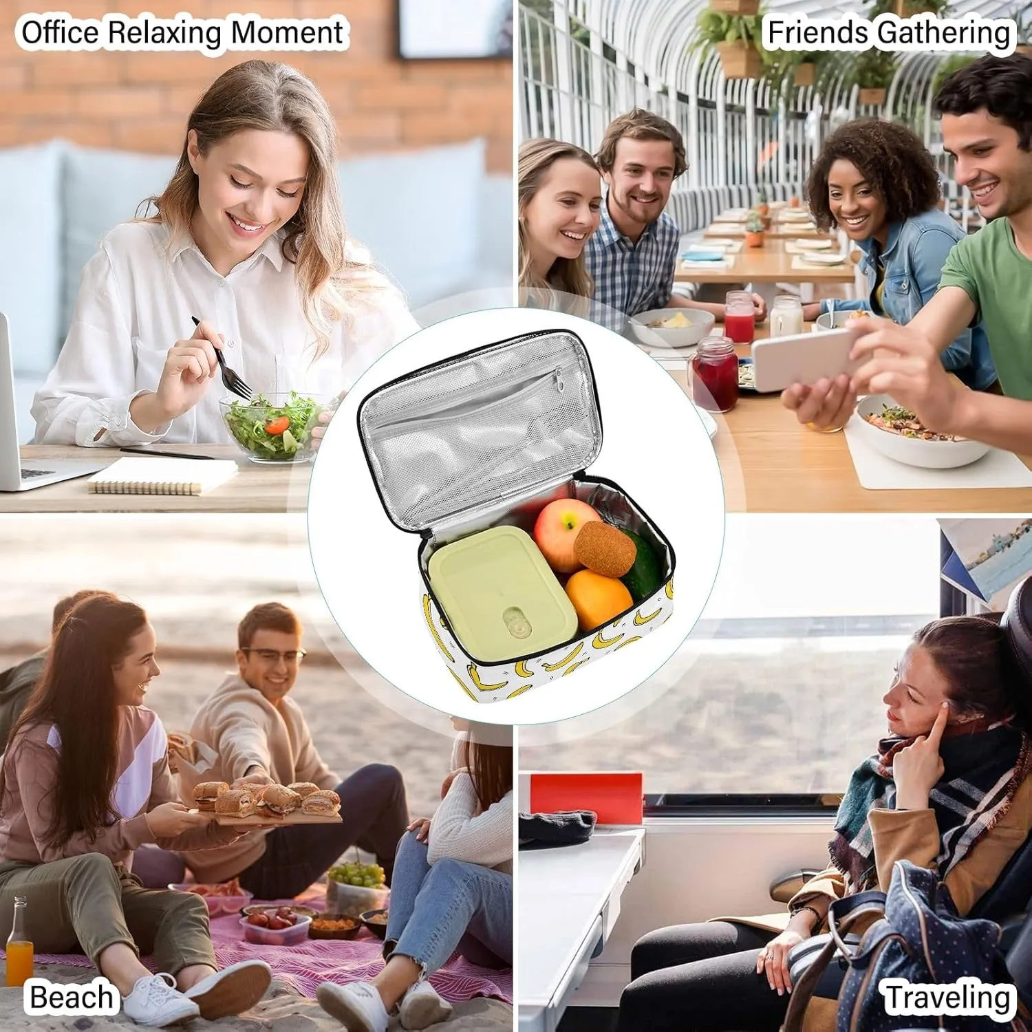 Cartoon Banana Lunch Bag, Insulated Lunch Box for Women Men, Portable Cooler Bags Tote Bag for School Office Picnic Travel