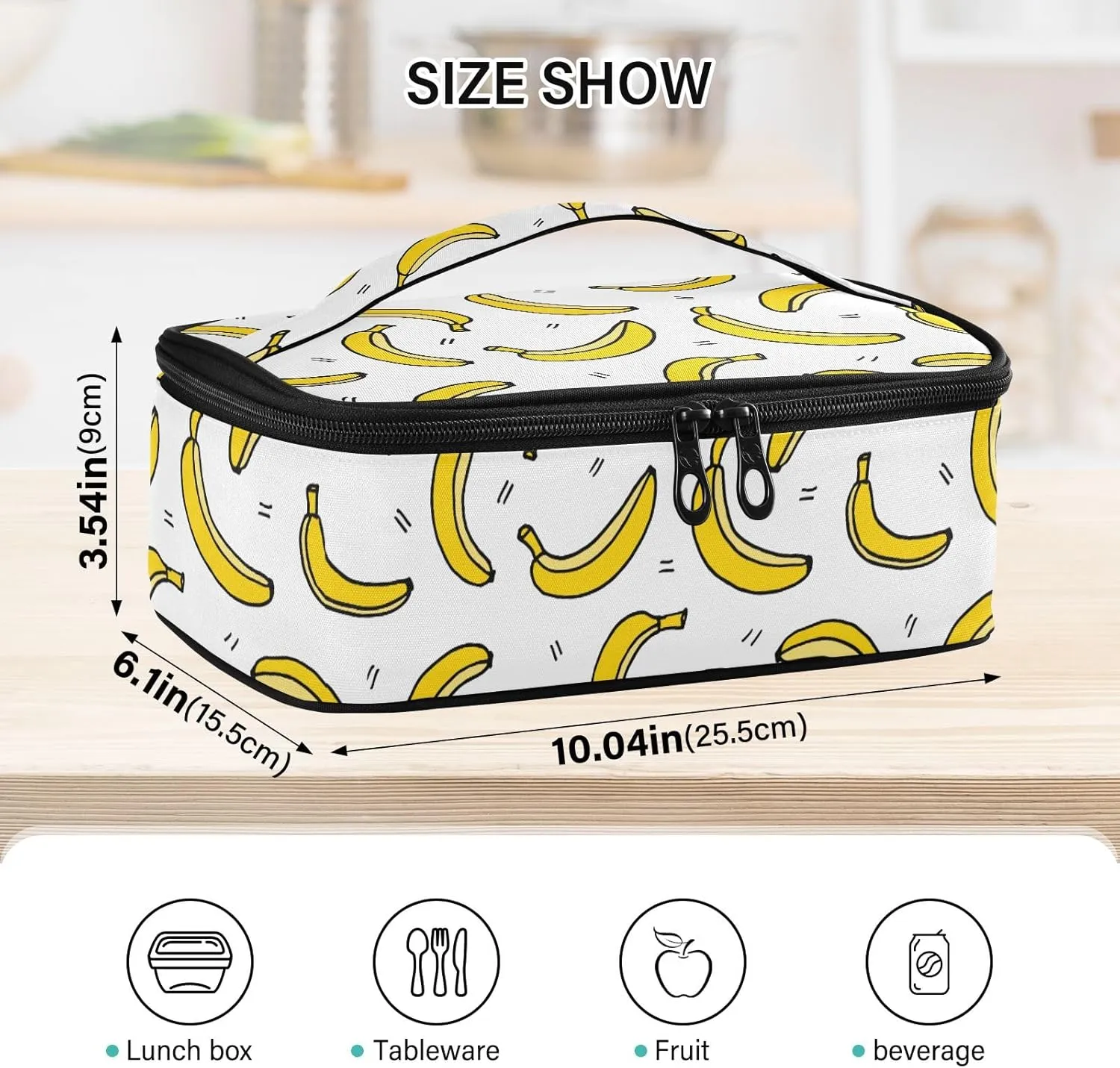 Cartoon Banana Lunch Bag, Insulated Lunch Box for Women Men, Portable Cooler Bags Tote Bag for School Office Picnic Travel