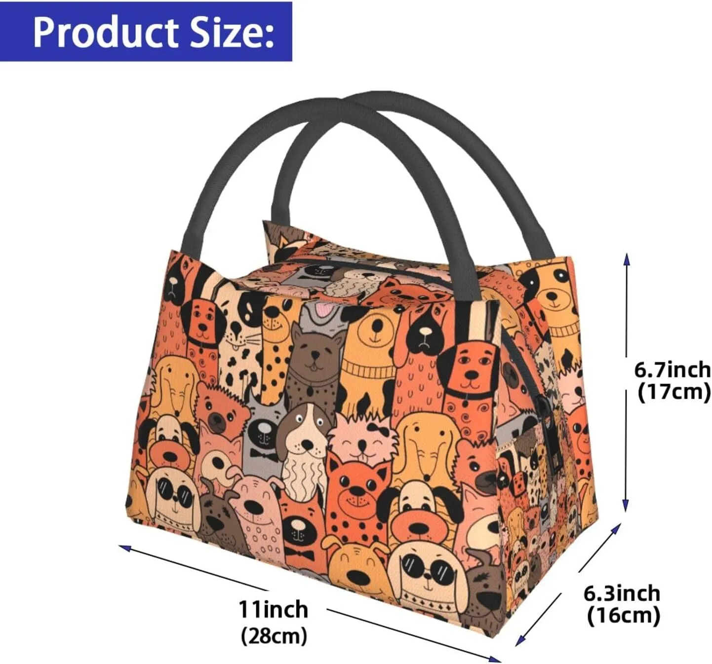 Cartoon Dogs Topics Lunch Bag for Women Men Adult Portable Insulated Lunch Box Tote Bag Reusable Travel Work Leakproof Thermal Cooler Lunch Snack Bags for Outdoor Office Picnic Camping