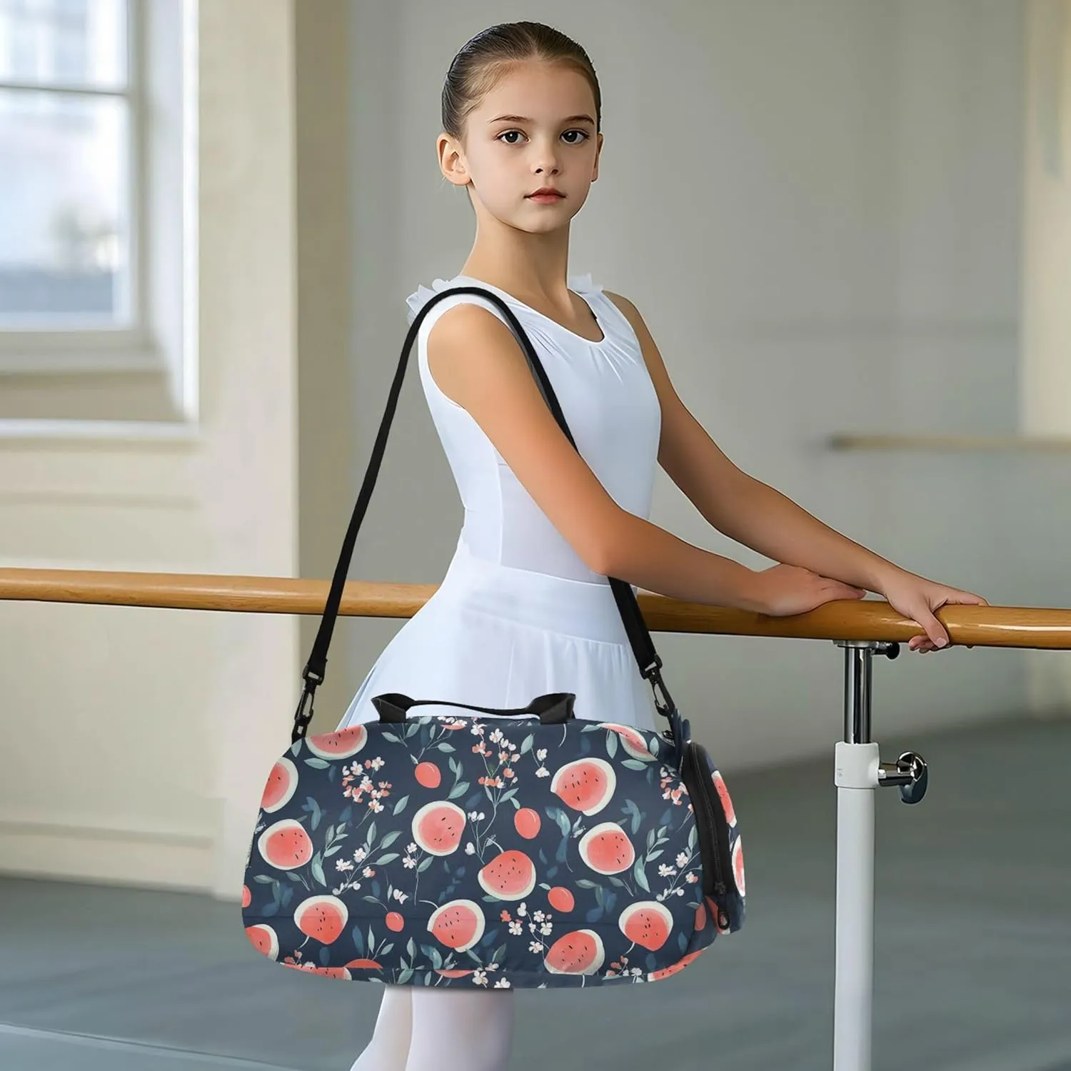 Cartoon Watermelon Small Gym Bag with Shoes Compartment Lightweight Overnight Weekender Carry On Travel Bag for School Practice, Sports, Travel