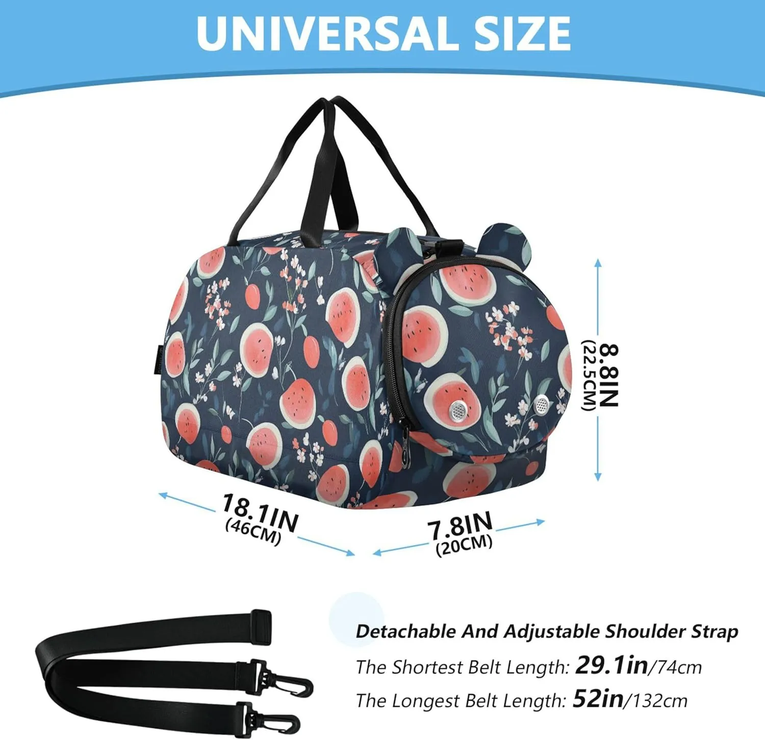 Cartoon Watermelon Small Gym Bag with Shoes Compartment Lightweight Overnight Weekender Carry On Travel Bag for School Practice, Sports, Travel