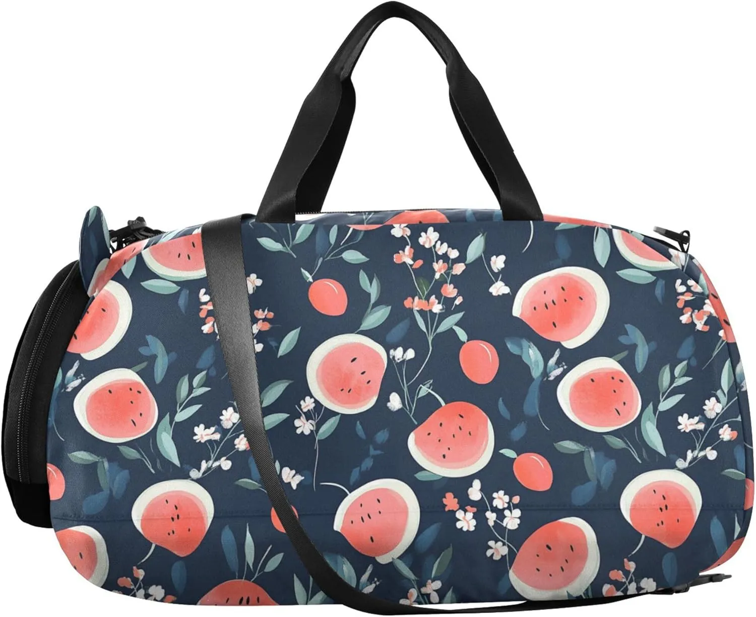 Cartoon Watermelon Small Gym Bag with Shoes Compartment Lightweight Overnight Weekender Carry On Travel Bag for School Practice, Sports, Travel