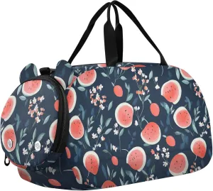 Cartoon Watermelon Small Gym Bag with Shoes Compartment Lightweight Overnight Weekender Carry On Travel Bag for School Practice, Sports, Travel