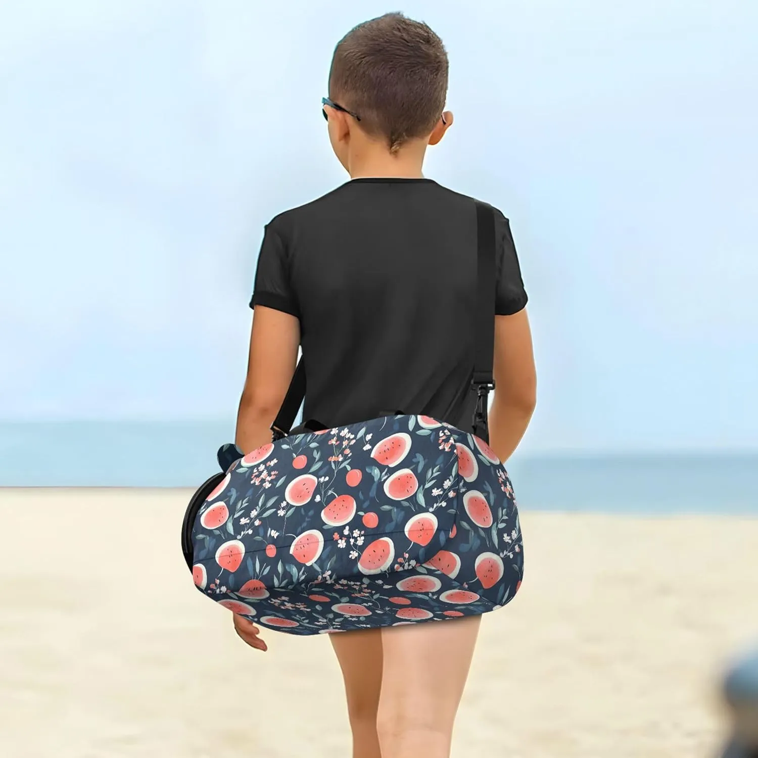 Cartoon Watermelon Small Gym Bag with Shoes Compartment Lightweight Overnight Weekender Carry On Travel Bag for School Practice, Sports, Travel