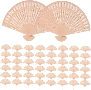 Carvings Wooden Fans Set 50 Hand Fans for Women Wedding Guests Decorative Hand Fans Tassels Storage Bags