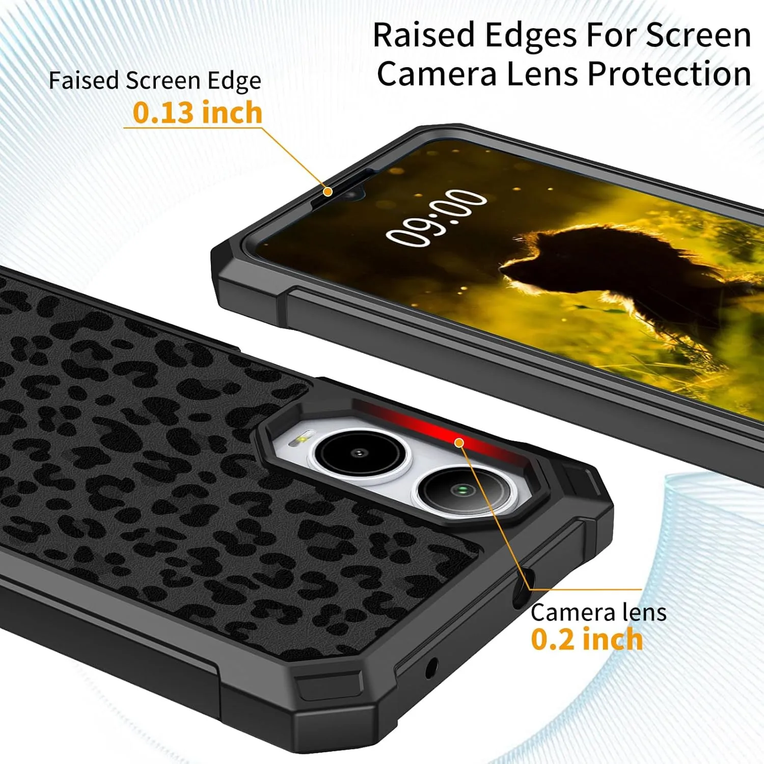 Case for Cricket Icon 6 SL219C/AT&T Verge SL219A Phone Case with Screen Protector (Tempered Glass),Slim TPU Rugged Corners Bumper Cover for Men Women- Black Leopard Print