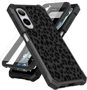 Case for Cricket Icon 6 SL219C/AT&T Verge SL219A Phone Case with Screen Protector (Tempered Glass),Slim TPU Rugged Corners Bumper Cover for Men Women- Black Leopard Print
