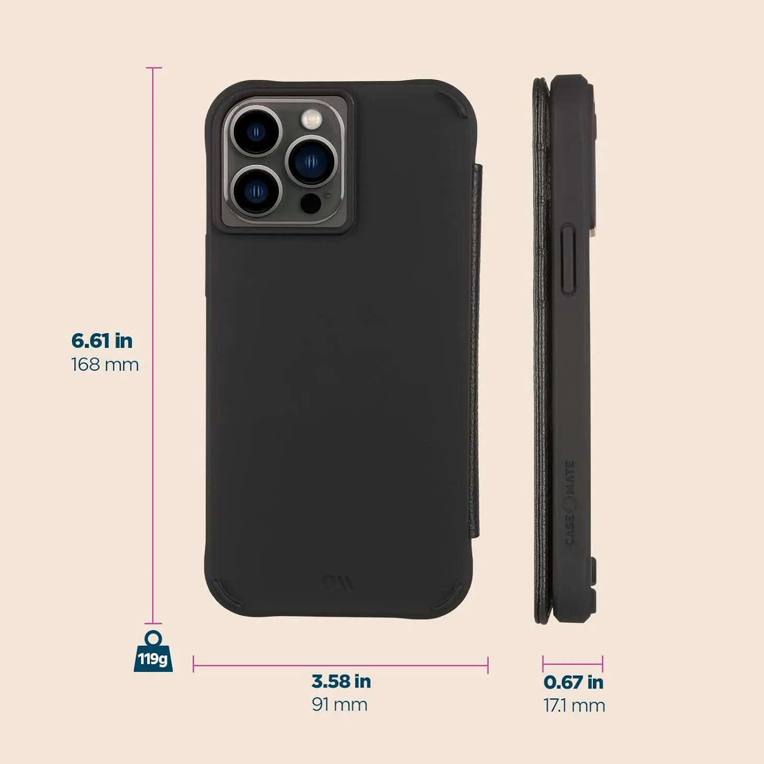 Case-Mate iPhone 13 Pro Max Case Wallet [10ft Drop Protection] [Compatible with MagSafe] Genuine Leather Black Phone Cover for iPhone 13 Pro Max with Landscape Stand and Card Holder