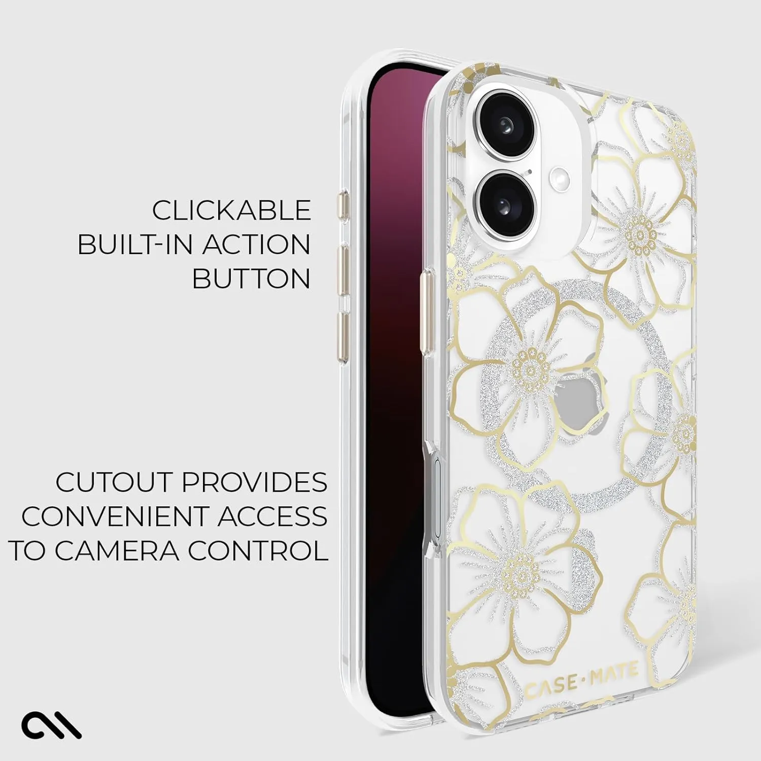 Case-Mate iPhone 16 Plus Case [Compatible with MagSafe] - Sparkly Floral Phone Case with 12ft Drop Protection - Premium Magnetic Cover for iPhone 16 Plus - Floral Gems