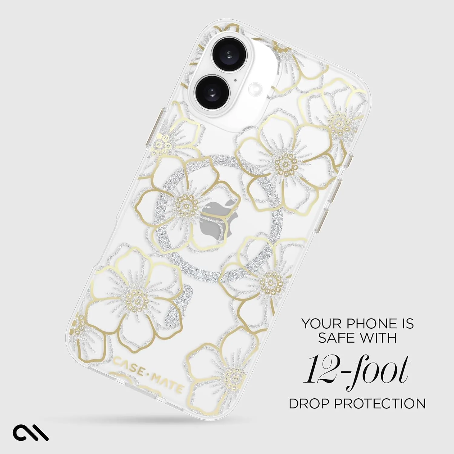 Case-Mate iPhone 16 Plus Case [Compatible with MagSafe] - Sparkly Floral Phone Case with 12ft Drop Protection - Premium Magnetic Cover for iPhone 16 Plus - Floral Gems