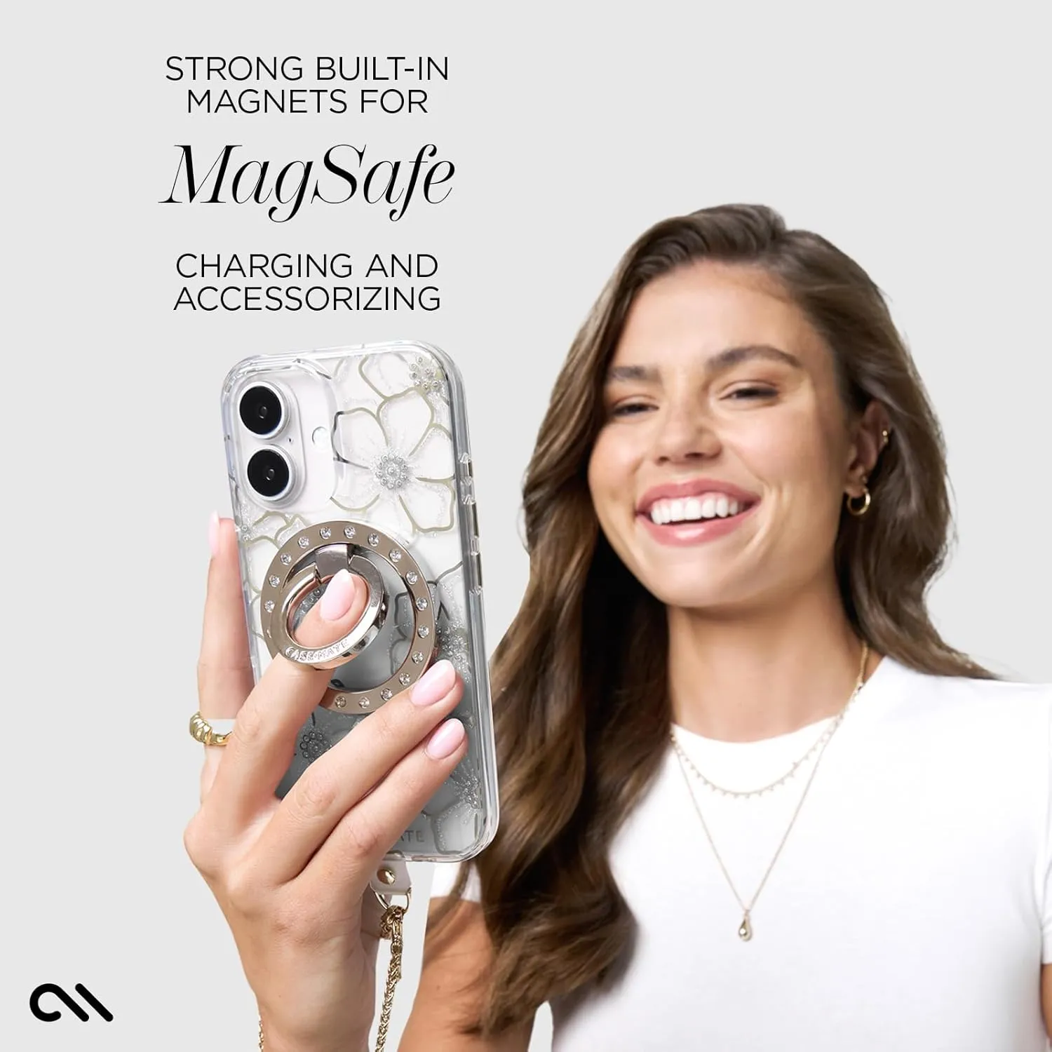 Case-Mate iPhone 16 Plus Case [Compatible with MagSafe] - Sparkly Floral Phone Case with 12ft Drop Protection - Premium Magnetic Cover for iPhone 16 Plus - Floral Gems