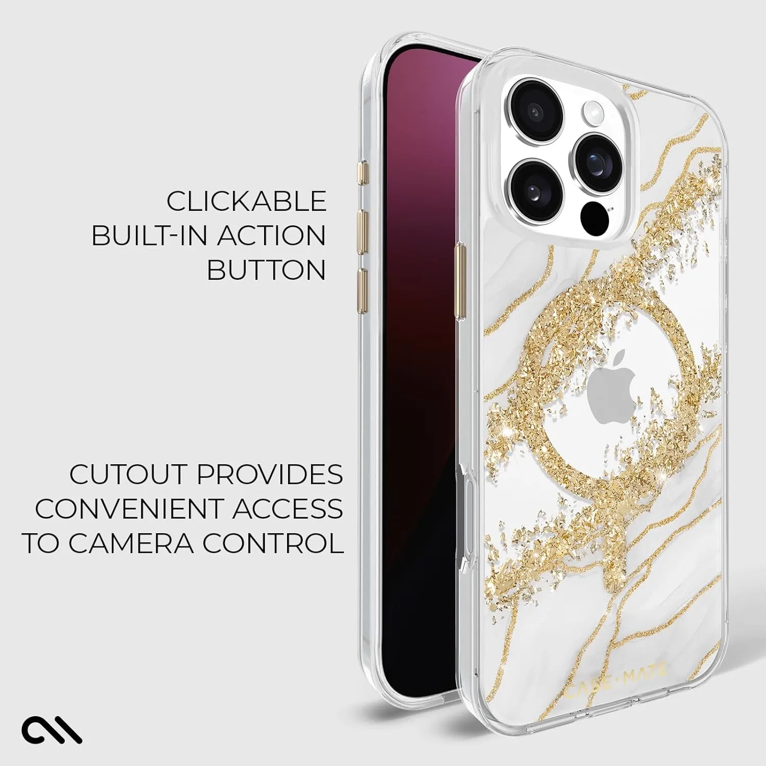 Case-Mate iPhone 16 Pro Case [Compatible with MagSafe] - Stylish Marble Phone Case with 12ft Drop Protection - Premium Magnetic Cover for iPhone 16 Pro - Karat Granite