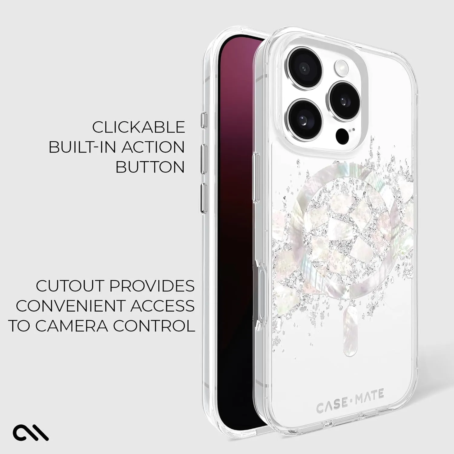Case-Mate iPhone 16 Pro Case [Compatible with MagSafe] - Stylish Mother of Pearl Phone Case with 12ft Drop Protection - Premium Magnetic Cover for iPhone 16 Pro - Touch of Pearl