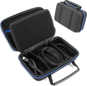 CASEMATIX Hard Shell Electronics Organizer Travel Case with 2 Adjustable Cable Bag Dividers, 3 Zipper Pouches and Elastic Cable Loops - Compact and Protective Charger & Travel Cord Organizer