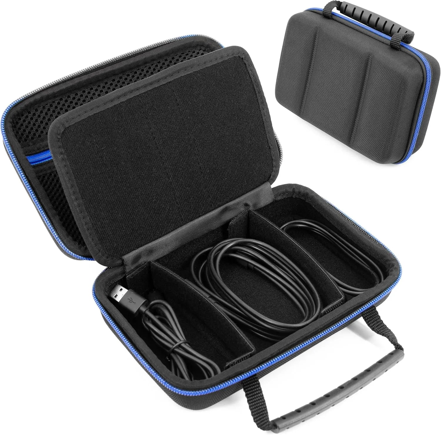 CASEMATIX Hard Shell Electronics Organizer Travel Case with 2 Adjustable Cable Bag Dividers, 3 Zipper Pouches and Elastic Cable Loops - Compact and Protective Charger & Travel Cord Organizer