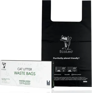 Cat Litter Waste Poop Bags - X-Large, Compostable, Plastic-free, Thick, USA Non-Profit, Pet/Dog Poo Bags with Easy-Tie Handles,10.5 x 18.5 inch, Black, EcoLeo