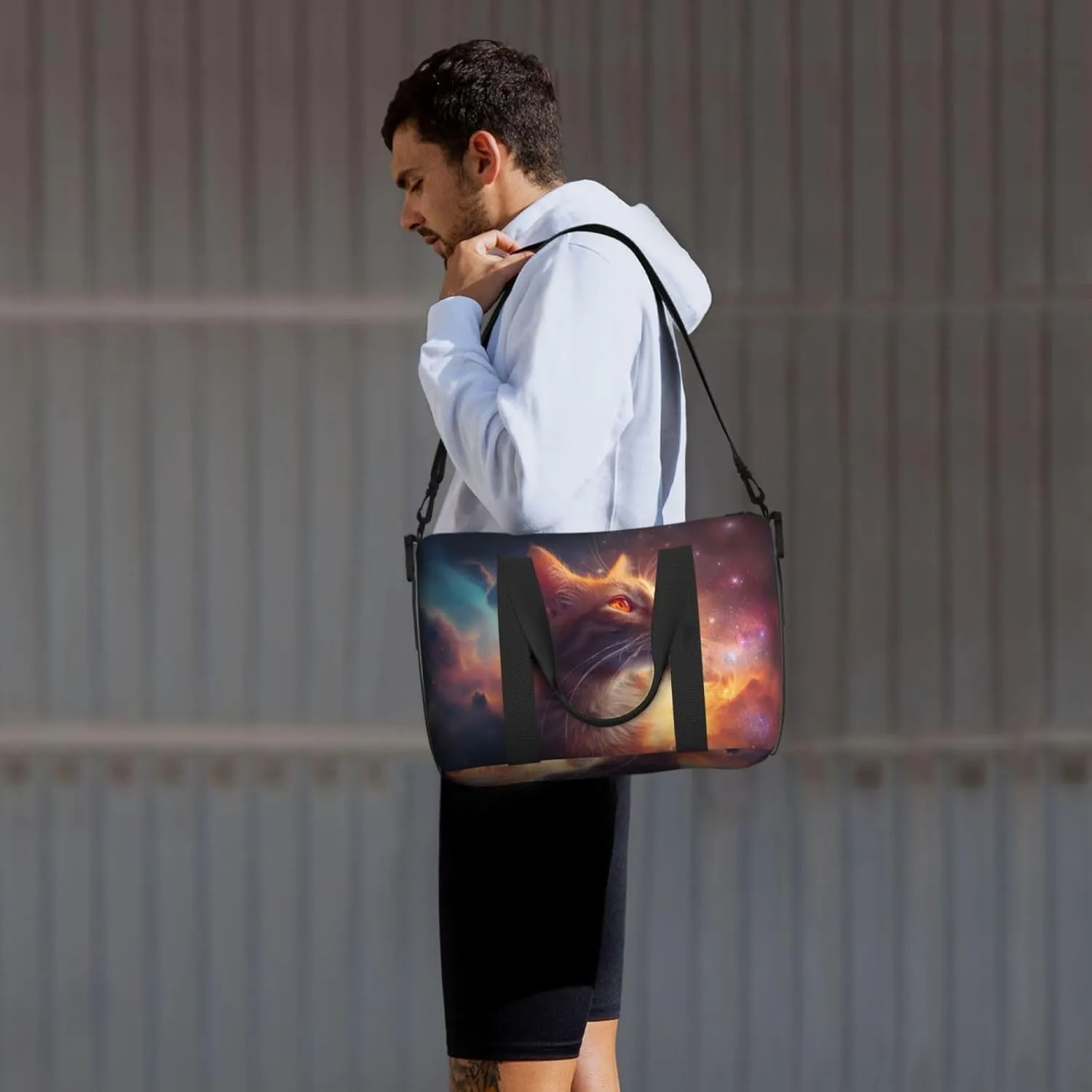 cat with orange eyes print Travel Duffel Bag, Sports Tote Gym Bag, Swim Pool Bag Large Shoulder Tote Bag for Beach Weekender