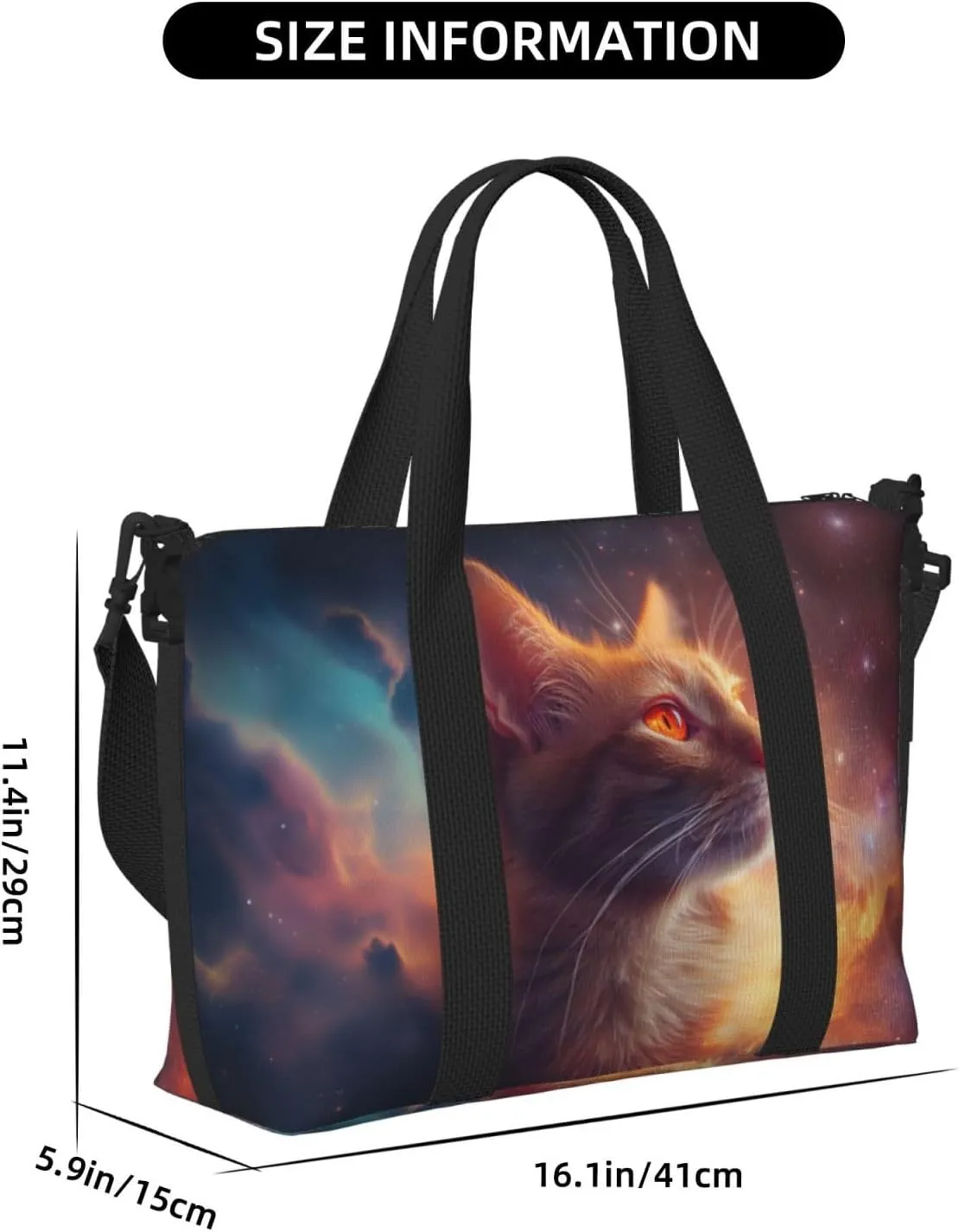cat with orange eyes print Travel Duffel Bag, Sports Tote Gym Bag, Swim Pool Bag Large Shoulder Tote Bag for Beach Weekender