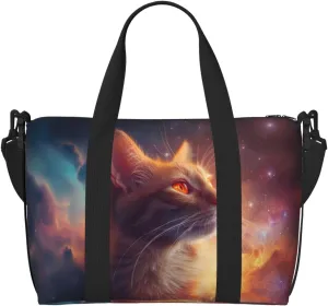 cat with orange eyes print Travel Duffel Bag, Sports Tote Gym Bag, Swim Pool Bag Large Shoulder Tote Bag for Beach Weekender