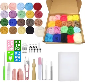 Catopia Needle Felting Starter Kit - Wool Roving 20 Colors Set, Felted Animal Needle Felting Supplies, Wool Felt Tools Kit