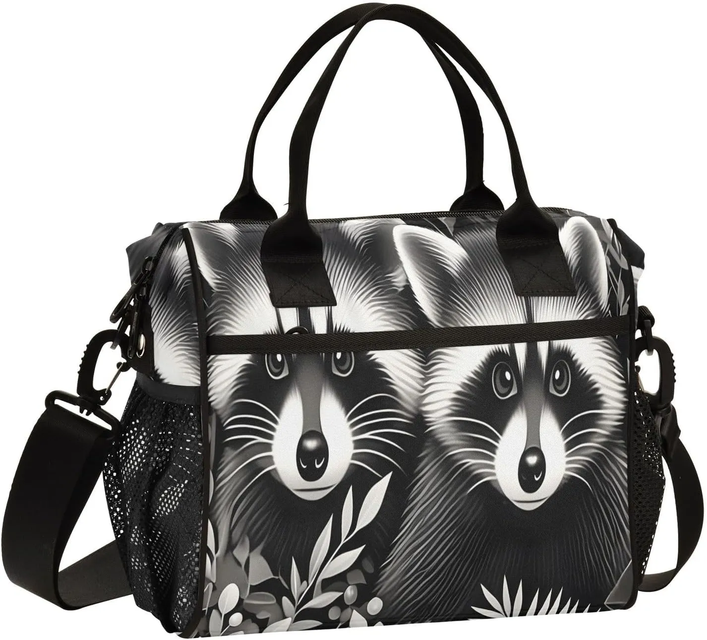 CEBUGI Three Raccoons Insulated Lunch Bag Leakproof Freezable Cooler Bag with Adjustable Shoulder Strap for Office Work Picnic Beach,M