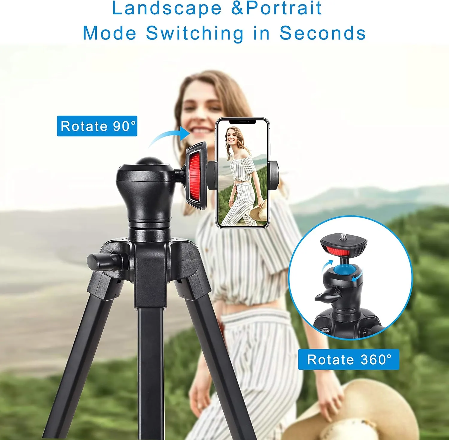 Cell Phone Tripod, 54“ Aluminum Travel Selfie Stick Phone Stand Tripod for iPhone and Android Cellphone & Camera with Shutter,Cellphone Tablet Holder,Upgrade Ball Head and Carrying Bag