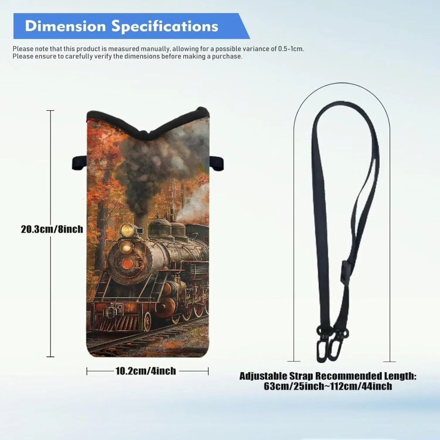 Cellphone Bag Shockproof Neoprene Small Crossbody Phone Pouch Portable Stylish Phone Sleeve Case with Adjustable Strap and Hook Loop Fastener, 4 X 8 Inch, Steam Train Maple Tree