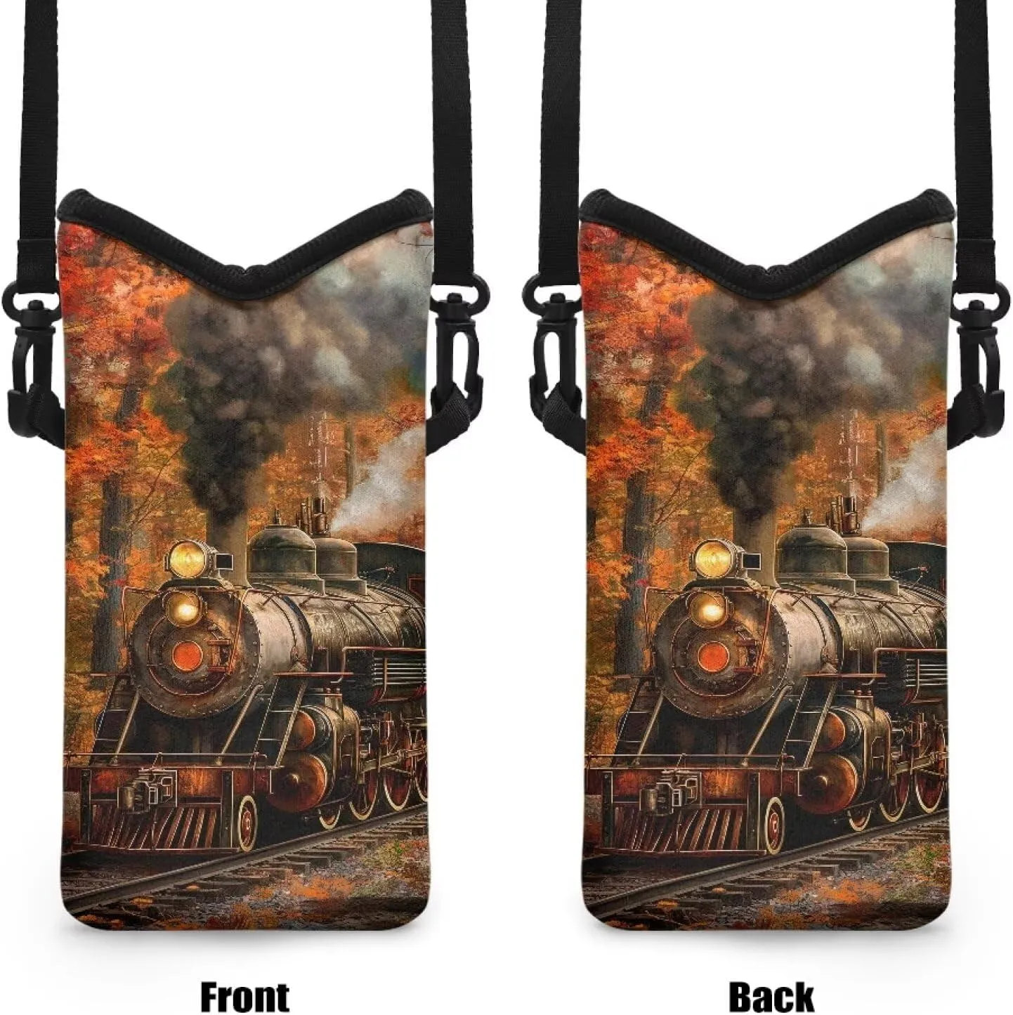 Cellphone Bag Shockproof Neoprene Small Crossbody Phone Pouch Portable Stylish Phone Sleeve Case with Adjustable Strap and Hook Loop Fastener, 4 X 8 Inch, Steam Train Maple Tree